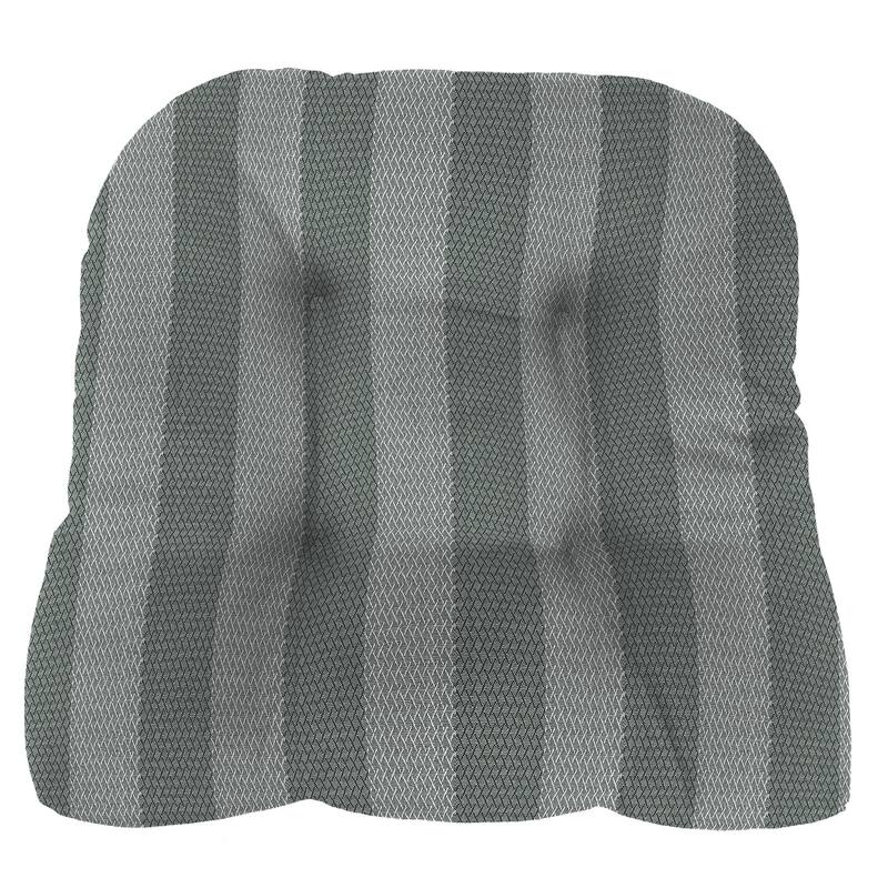 18" x 18" Grey Stripe Tufted Contoured Outdoor Wicker Seat Cushion (Set